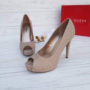 Guess Champagne Peep-Toe Platform Heels